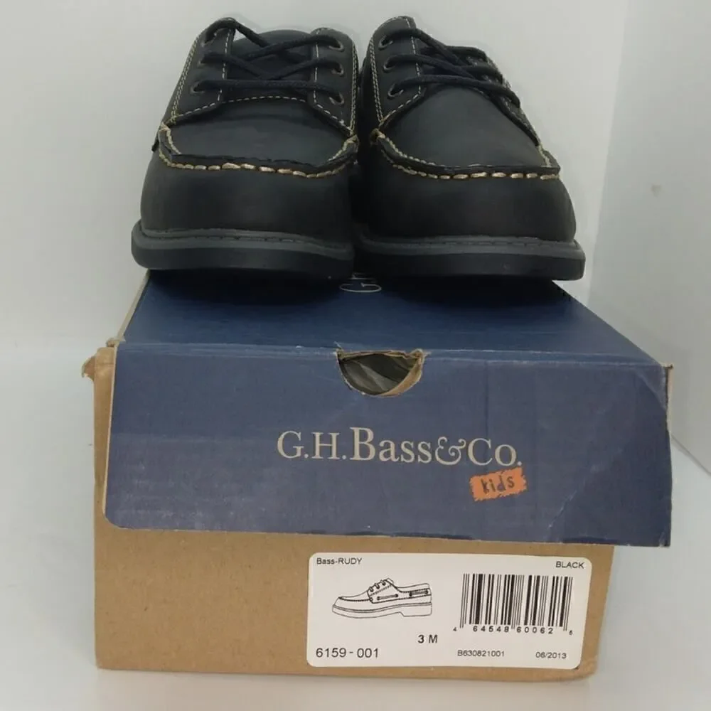 G.H. Bass Boys NEW w/Tags & Box Black Leather Casual Sneakers - sz. 3M